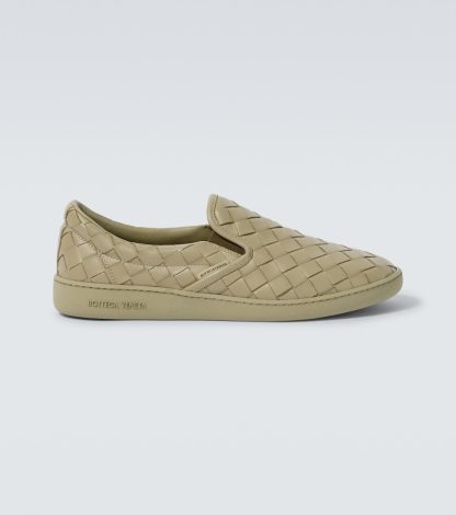 replica luxury Bottega Veneta Sawyer Intrecciato leather sneakers in beige