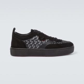 replica luxury Christian Louboutin Happyrui suede-trimmed sneakers in black