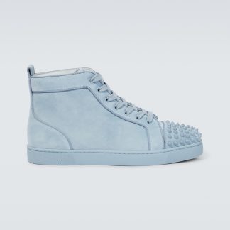 replica luxury Christian Louboutin Louis Spikes suede sneakers in blue