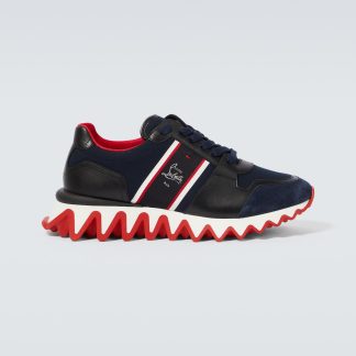 replica luxury Christian Louboutin Nastroshark leather and canvas sneakers in blue