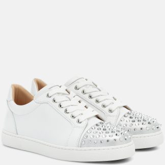 replica luxury Christian Louboutin Vieira Spikes Krystal sneakers in white