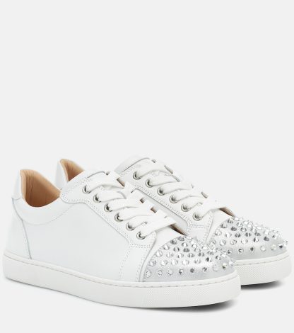 replica luxury Christian Louboutin Vieira Spikes Krystal sneakers in white