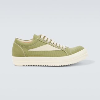 replica luxury DRKSHDW by Rick Owens Vintage suede-trimmed denim sneakers in green