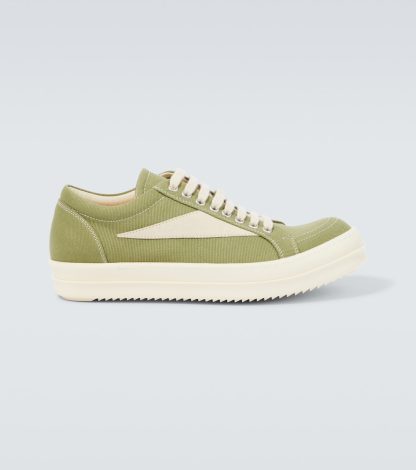 replica luxury DRKSHDW by Rick Owens Vintage suede-trimmed denim sneakers in green