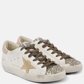 replica luxury Golden Goose Super-Star glitter leather sneakers in white