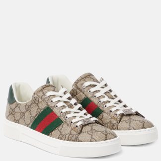 replica luxury Gucci Ace leather-trimmed GG sneakers in beige