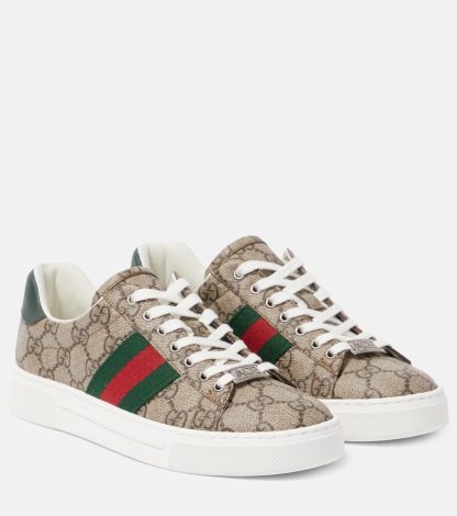 replica luxury Gucci Ace leather-trimmed GG sneakers in beige