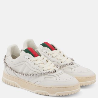 replica luxury Gucci Gucci Re-Web embellished leather sneakers in white