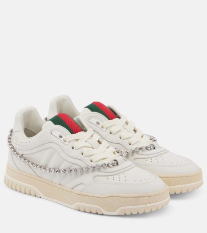 replica luxury Gucci Gucci Re-Web embellished leather sneakers in white