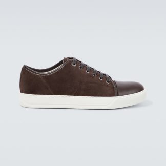 replica luxury Lanvin DBB1 leather-trimmed suede sneakers in brown