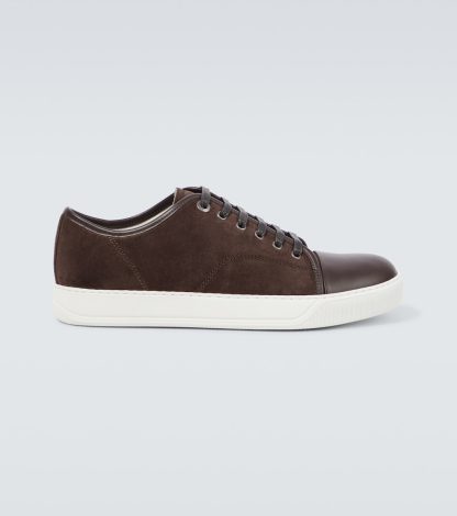 replica luxury Lanvin DBB1 leather-trimmed suede sneakers in brown