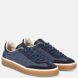 replica luxury Loro Piana Tennis Walk suede-trimmed denim sneakers in blue