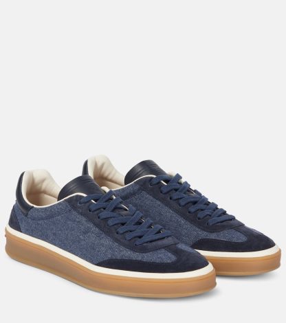 replica luxury Loro Piana Tennis Walk suede-trimmed denim sneakers in blue