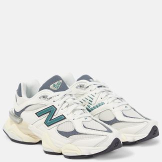 replica luxury New Balance 9060 leather-trimmed sneakers in white