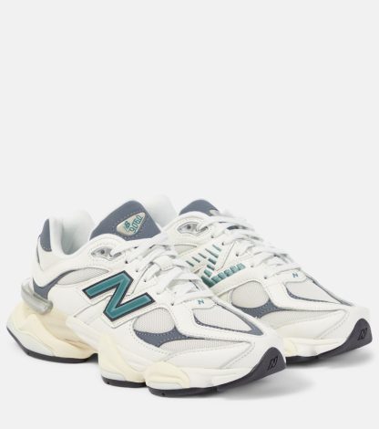 replica luxury New Balance 9060 leather-trimmed sneakers in white