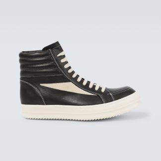 replica luxury Rick Owens Leather high-top sneakers in black