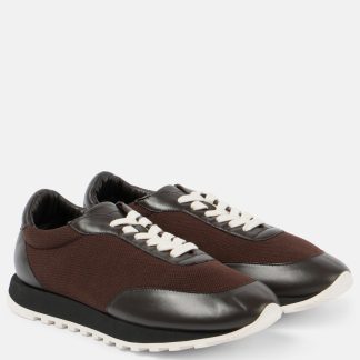 replica luxury The Row Owen leather-trimmed sneakers in brown