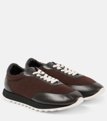 replica luxury The Row Owen leather-trimmed sneakers in brown