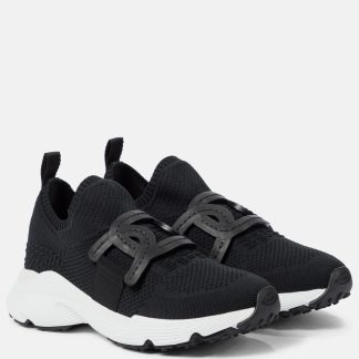 replica luxury Tods Leather-trimmed knit sneakers in black