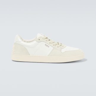 replica luxury Tods Logo suede-trimmed leather sneakers in white