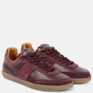 replica luxury Tods Tabs suede-trimmed leather sneakers in red