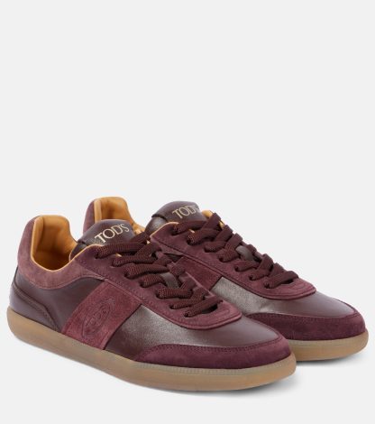 replica luxury Tods Tabs suede-trimmed leather sneakers in red