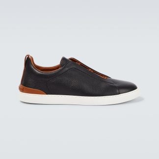 replica luxury Zegna Triple Stitch leather sneakers in black