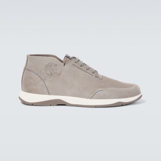 wholesale designer Berluti Echappée Scritto Mid Top suede Derby shoes in grey