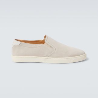 wholesale designer Brunello Cucinelli Suede slip-on sneakers in beige