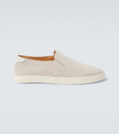 wholesale designer Brunello Cucinelli Suede slip-on sneakers in beige