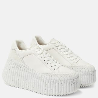 wholesale designer Chloé Nama leather platform sneakers in white