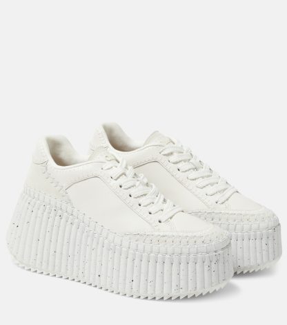 wholesale designer Chloé Nama leather platform sneakers in white