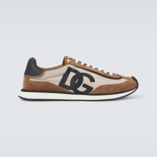 wholesale designer Dolce & Gabbana DG Cushion suede-trimmed sneakers in beige