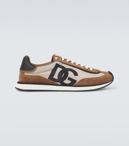 wholesale designer Dolce & Gabbana DG Cushion suede-trimmed sneakers in beige