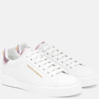 wholesale designer Dolce & Gabbana Portofino leather sneakers in white