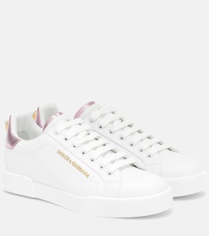 wholesale designer Dolce & Gabbana Portofino leather sneakers in white