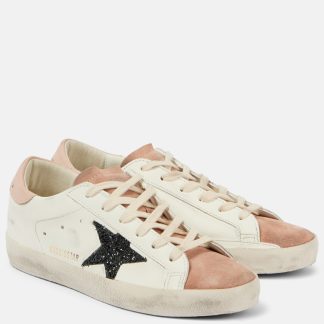 wholesale designer Golden Goose Super Star glitter leather sneakers in white