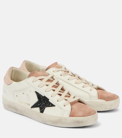 wholesale designer Golden Goose Super Star glitter leather sneakers in white