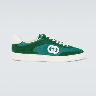 wholesale designer Gucci Interlocking G suede and canvas sneakers in green