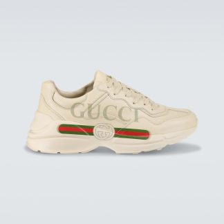 wholesale designer Gucci Rhyton leather sneakers in white