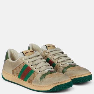 wholesale designer Gucci Screener leather sneakers in beige