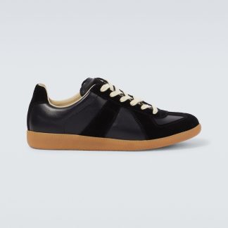 wholesale designer Maison Margiela Replica leather and suede sneakers in black