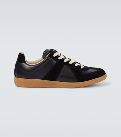 wholesale designer Maison Margiela Replica leather and suede sneakers in black