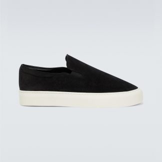 wholesale designer The Row Dean suede slip-on shoes in black