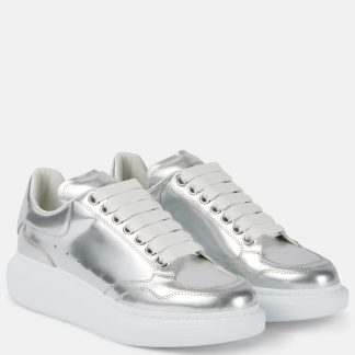 wholesale luxury Alexander McQueen Oversized metallic leather sneakers in silver