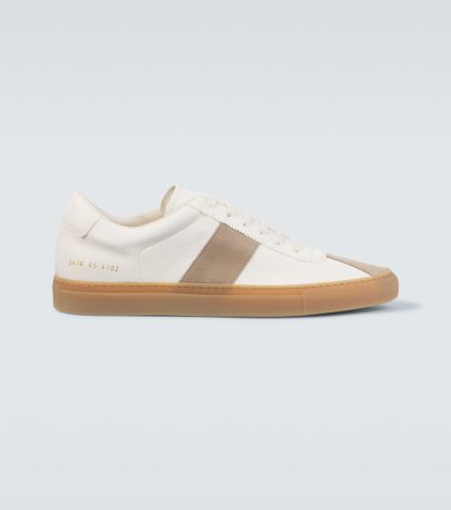 wholesale luxury Common Projects Tennis suede-trimmed leather sneakers in white