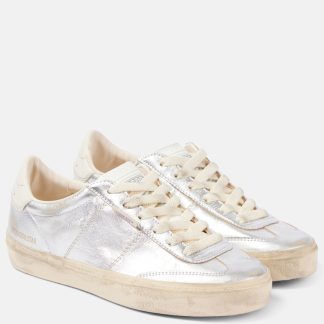 wholesale luxury Golden Goose Soul-Star metallic leather sneakers in silver