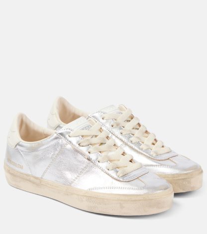 wholesale luxury Golden Goose Soul-Star metallic leather sneakers in silver