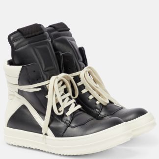 wholesale luxury Rick Owens Geobasket leather high-top sneakers in black