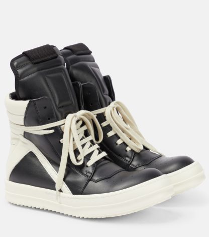 wholesale luxury Rick Owens Geobasket leather high-top sneakers in black